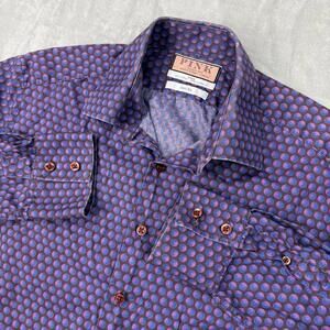 Thomas Pink London Slim Fit Pattern Dress Shirt Purple Men 16/41cm Luxury Design